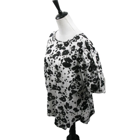 Worthington Black/White Floral Linen Blend Short Sleeve Blouse Size XL - Picture 3 of 5